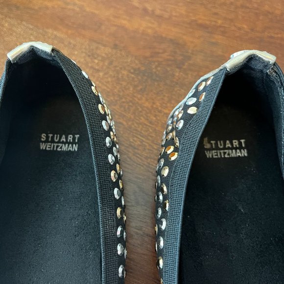 Stuart Weitzman Fannie Tara Flat, Size Girl US 3 (34 EUR), Black/Multi Studs - Picture 3 of 5